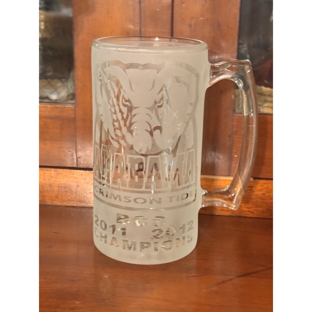 Alabama Crimson Tide Frosted Glass Beer Mug Stein 24oz 2011-2012 Champions